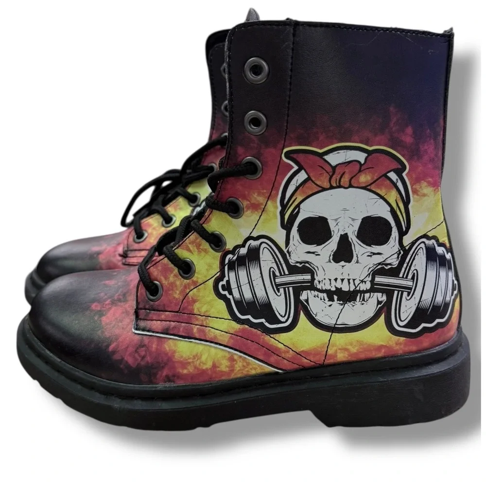 RAAD Skull Firefighter Weightlifting Boots Black Red YellowSz Mens 6.5 W8